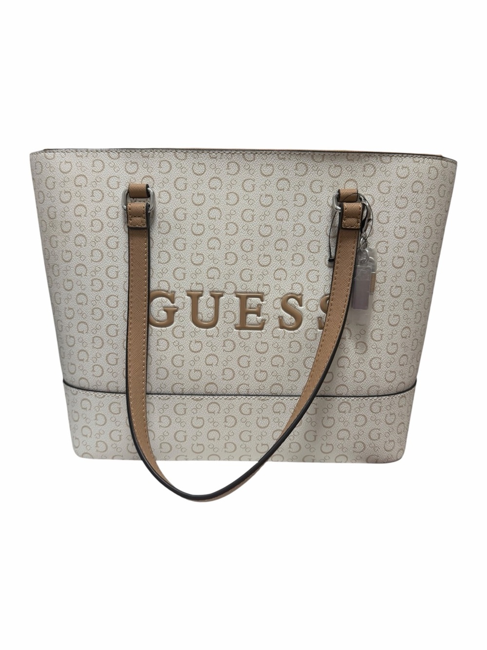 Guess Cream/Tan Faux Leather Shoulder Handbag